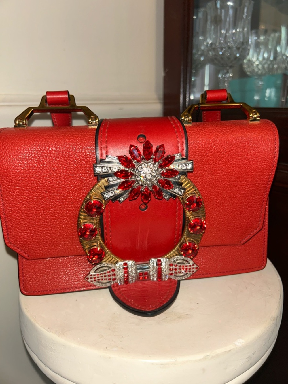 Miu Miu Red Embellished Crossbody Bag - Picture 3 of 9
